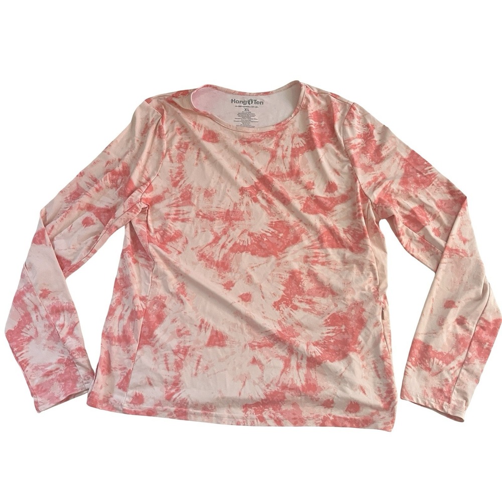 Hang Ten Women's Size XL Swim Top Rashguard UPF 50+ Pink Tie Dye Long Sleeve